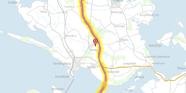 Trafikstøjkort på Ringriddervej 29, 4760 Vordingborg