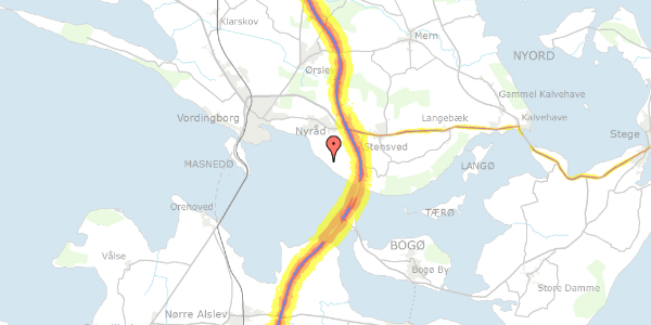 Trafikstøjkort på Strandgaardsvej 28, 4760 Vordingborg