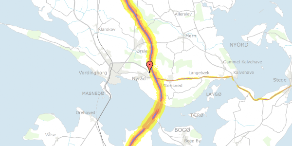 Trafikstøjkort på Søbakken 15, 4760 Vordingborg