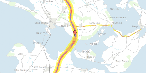 Trafikstøjkort på Ørnehøjgårdsvej 14, 4760 Vordingborg