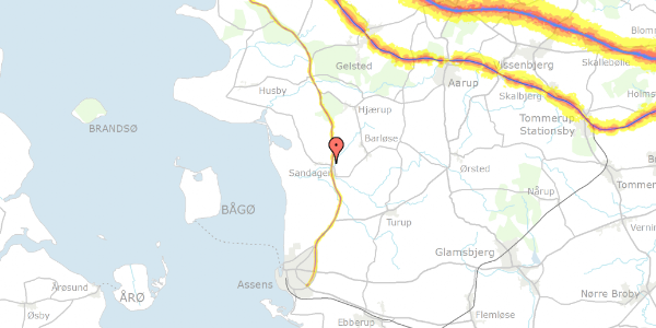 Trafikstøjkort på Sandager Kirkevej 12, 5610 Assens