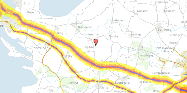 Trafikstøjkort på Fjellerupvej 33, 5463 Harndrup