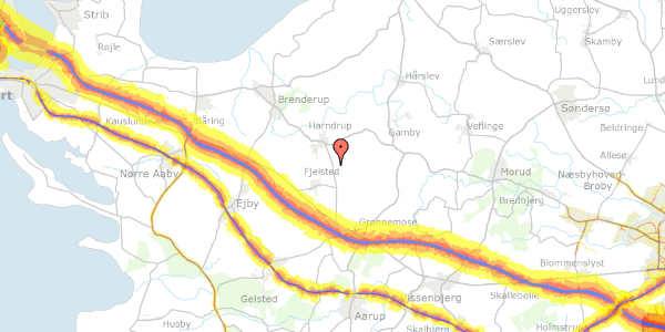 Trafikstøjkort på Fjellerupvej 34, 5463 Harndrup