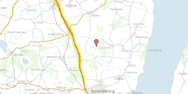 Trafikstøjkort på Mellemvej 2, 5892 Gudbjerg Sydfyn