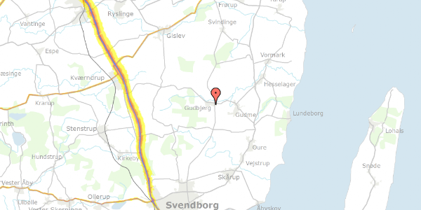 Trafikstøjkort på Popholtvej 5, 5892 Gudbjerg Sydfyn