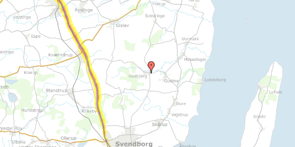 Trafikstøjkort på Præstemarken 22A, 5892 Gudbjerg Sydfyn