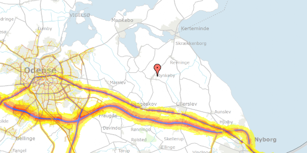Trafikstøjkort på Byløkkevænget 5, 5350 Rynkeby