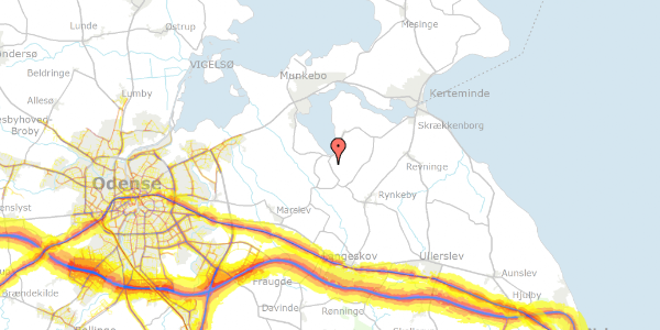 Trafikstøjkort på Hundslevgyden 25, 5300 Kerteminde