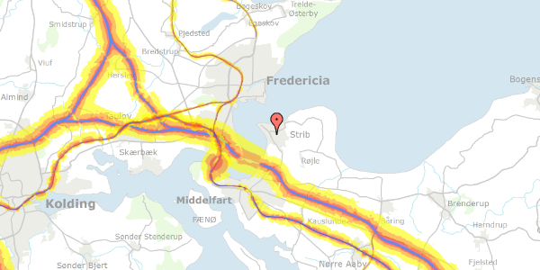 Trafikstøjkort på Kåsvænget 15, 5500 Middelfart