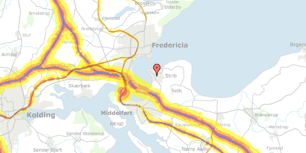 Trafikstøjkort på Kåsvænget 18, 5500 Middelfart