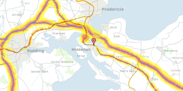 Trafikstøjkort på Vestre Hougvej 1, 5500 Middelfart