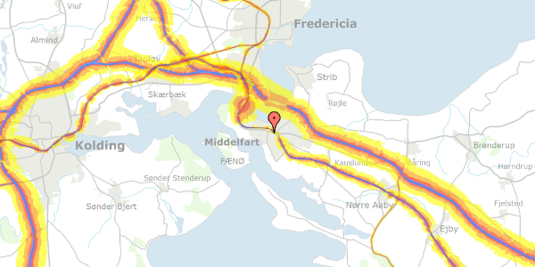 Trafikstøjkort på Østre Hougvej 24, 5500 Middelfart