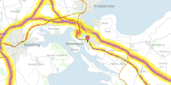 Trafikstøjkort på Østre Hougvej 50B, 5500 Middelfart