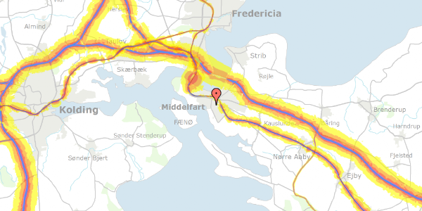 Trafikstøjkort på Østre Hougvej 107, 5500 Middelfart