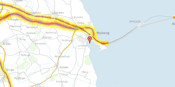 Trafikstøjkort på Ansgarsvej 8B, 5800 Nyborg