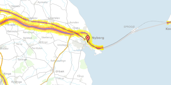 Trafikstøjkort på Baggersgade 9, 2. th, 5800 Nyborg