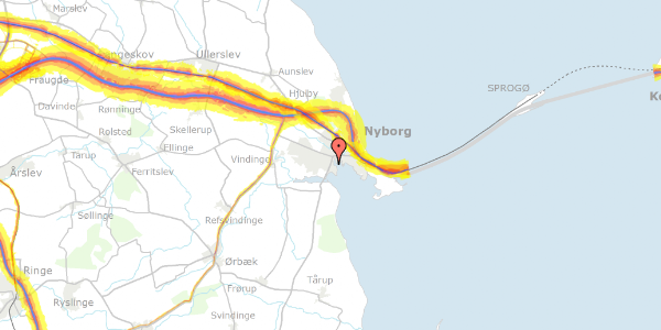 Trafikstøjkort på Birchs Alle 1, 5800 Nyborg