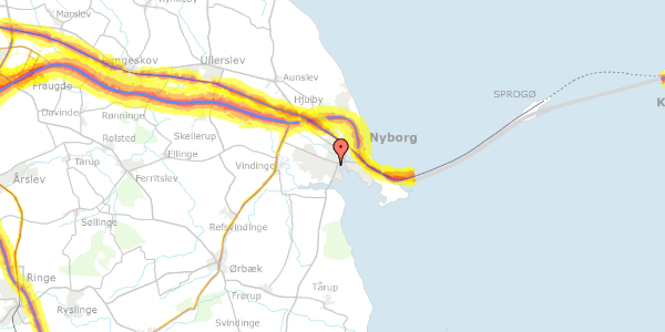 Trafikstøjkort på Birkevej 27, 5800 Nyborg