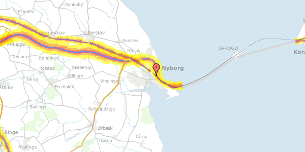 Trafikstøjkort på Birkhovedvej 14, 5800 Nyborg