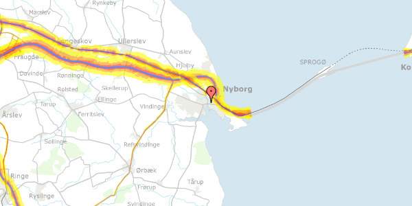 Trafikstøjkort på Dronningensvej 16, 1. th, 5800 Nyborg