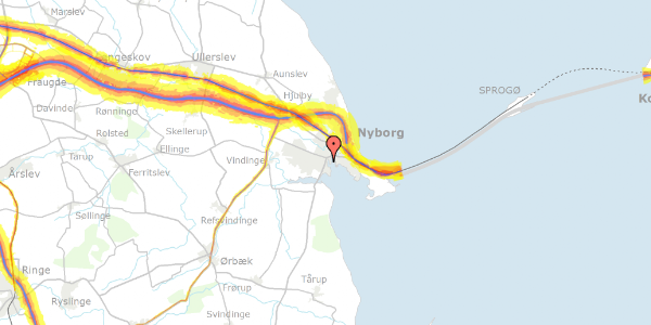 Trafikstøjkort på Dyrehavevej 41, kl. 2, 5800 Nyborg