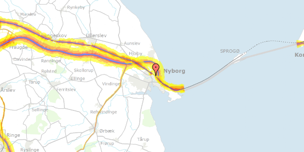 Trafikstøjkort på F.E. Cronesvej 5, 5800 Nyborg