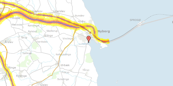 Trafikstøjkort på Gl. Vindingevej 8, 5800 Nyborg