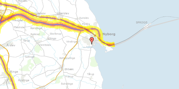 Trafikstøjkort på Gl. Vindingevej 160, 5800 Nyborg