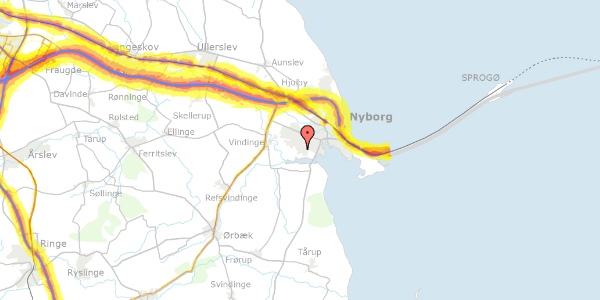 Trafikstøjkort på Gl. Vindingevej 288, 5800 Nyborg