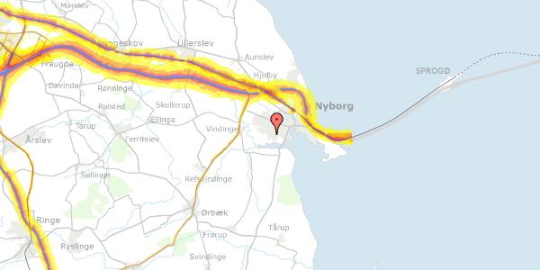 Trafikstøjkort på Gl. Vindingevej 316, 5800 Nyborg