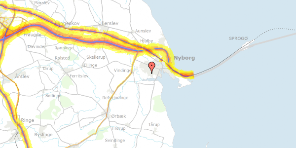 Trafikstøjkort på Gl. Vindingevej 444, 5800 Nyborg