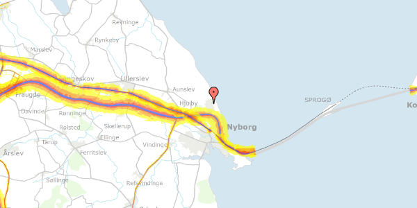 Trafikstøjkort på Grævlingevænget 130, 5800 Nyborg