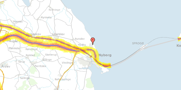 Trafikstøjkort på Grævlingevænget 132, 5800 Nyborg