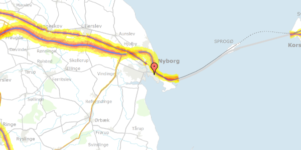 Trafikstøjkort på Holmegårdsvej 1, 1. tv, 5800 Nyborg