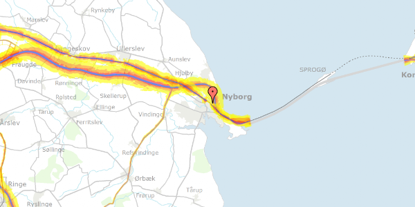 Trafikstøjkort på Johs.Høirupsvej 1, st. 58, 5800 Nyborg