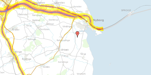 Trafikstøjkort på Kogsbøllevej 17, 5800 Nyborg