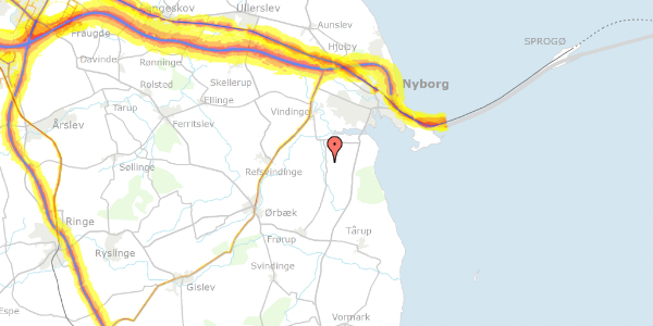 Trafikstøjkort på Kogsbøllevej 45, 5800 Nyborg