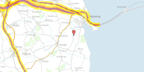 Trafikstøjkort på Kogsbøllevej 48, 5800 Nyborg