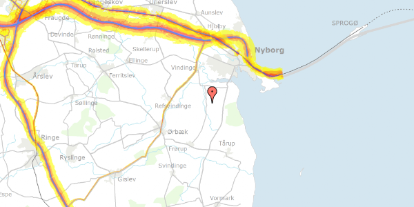 Trafikstøjkort på Kogsbøllevej 61, 5800 Nyborg