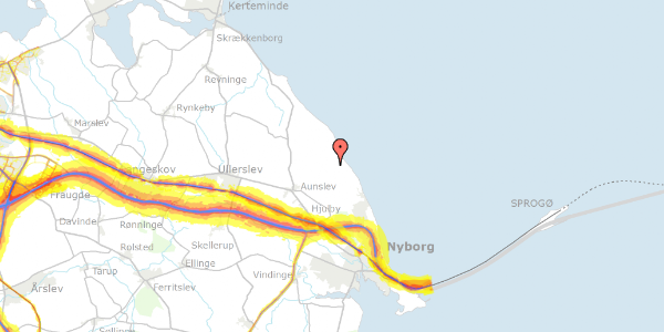 Trafikstøjkort på Konggårdsvej 10, 5800 Nyborg