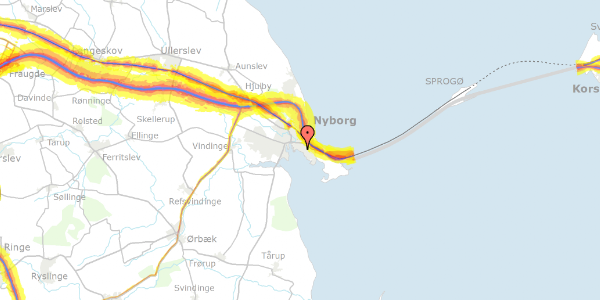 Trafikstøjkort på Kystvej 1, 5800 Nyborg