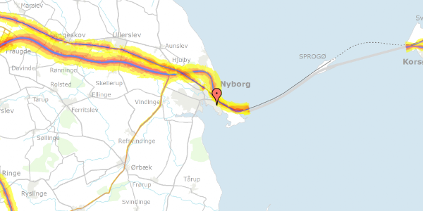 Trafikstøjkort på Kystvej 18, 5800 Nyborg