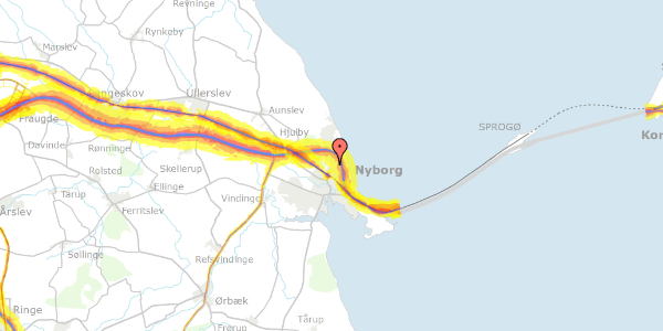 Trafikstøjkort på Liljevej 9, 5800 Nyborg