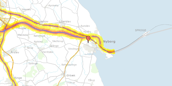 Trafikstøjkort på Lindenborgvej 10A, 5800 Nyborg