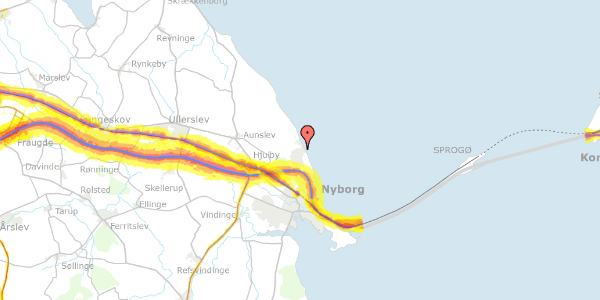 Trafikstøjkort på Mårvænget 1, 5800 Nyborg