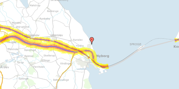 Trafikstøjkort på Mårvænget 21, 5800 Nyborg