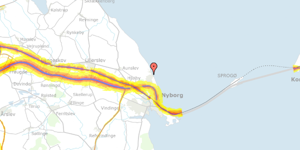 Trafikstøjkort på Mårvænget 28, 5800 Nyborg