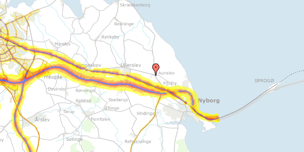 Trafikstøjkort på Nederbyvej 9, 5800 Nyborg