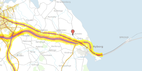 Trafikstøjkort på Nederbyvej 19, 5800 Nyborg