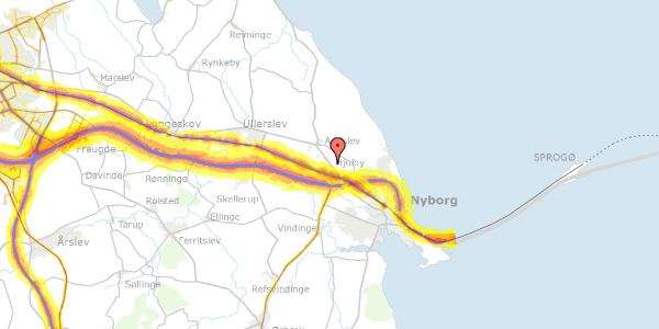 Trafikstøjkort på Odensevej 75, 5800 Nyborg